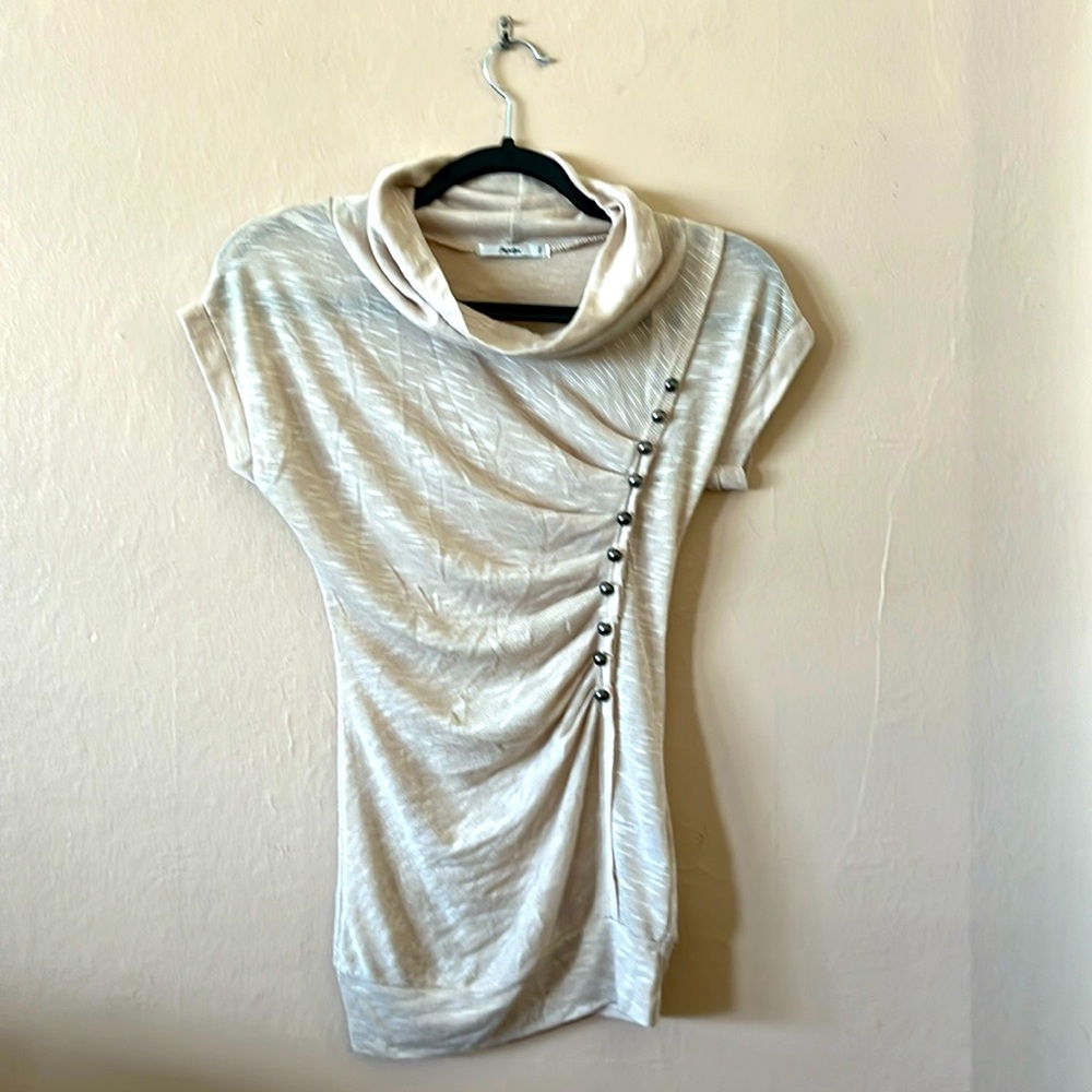 Papaya Beige Ruched Cowl Neck Top S